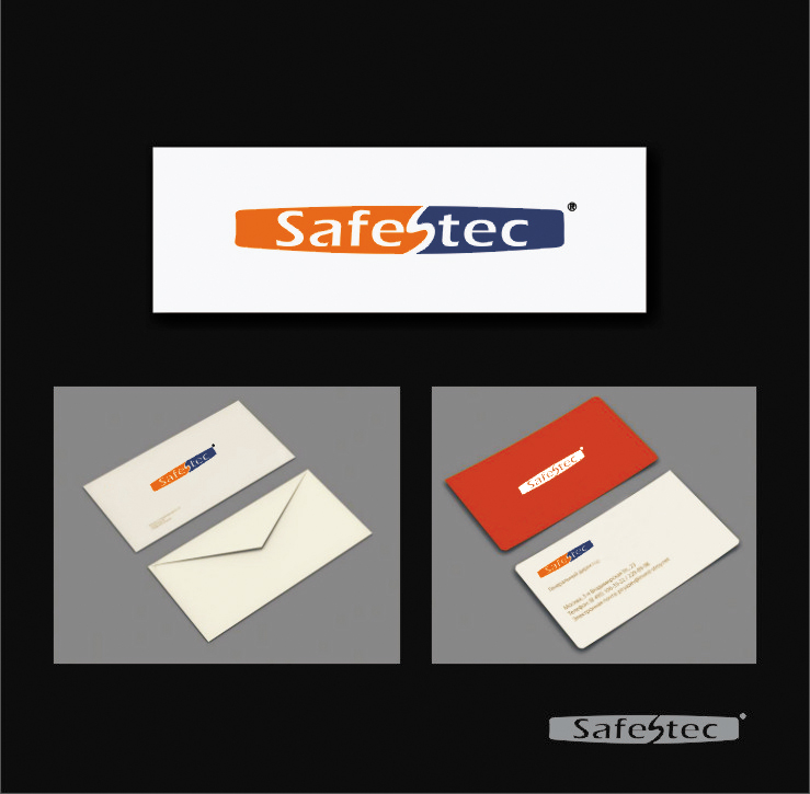 的缩写,两个单词共用了字母t,所现金英文safestec公司logo及名片设计